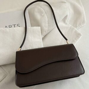 bolsa de dama de cuero café elegante con asa corta – diseño clásico premium